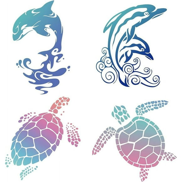 8PCS 6.3" Dolphins Turtles Sea Animals Window Decals Static Stained Glass Sliding Door Sticker Clings Anti-Collision Vinyl Film Bedroom Alert Decals for Prevent Stop Birds Dogs Pets Strikes