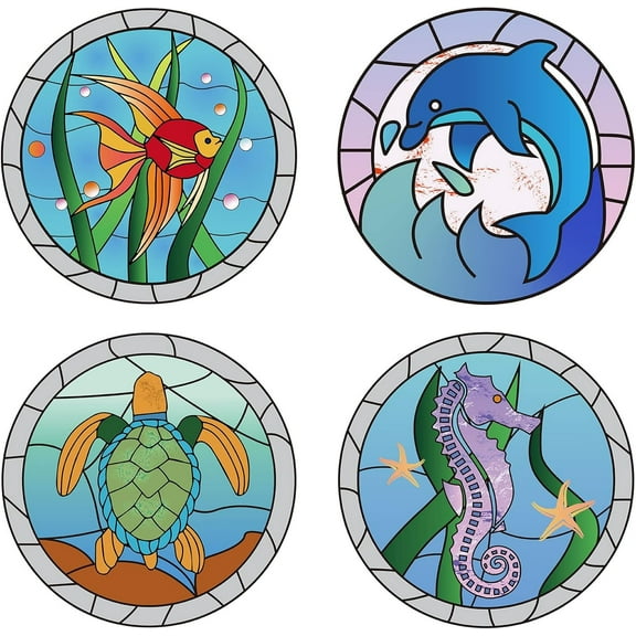 8PCS 6.3 Inch Sea Animal Window Decals Static Sea Turtles Glass Sliding Door Sticker Ocean Clings Waterproof Vinyl Film Bedroom Bathroom Decals for Prevent Stop Birds Dogs Pets Strikes