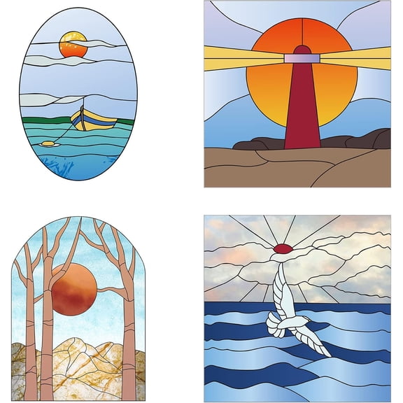 8PCS 6.3 Inch Sunset Window Decals Static Flower Glass Sliding Door Sticker Clings Waterproof Vinyl Film Bedroom Bathroom Decals for Prevent Birds Dogs Pets Strikes