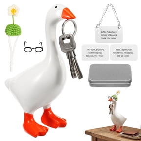 8PCS 7" Mini Desk Goose with Card Hat Glasses and Chain for Office and Home Present for Friend Family and Colleague,Mini Porch Goose