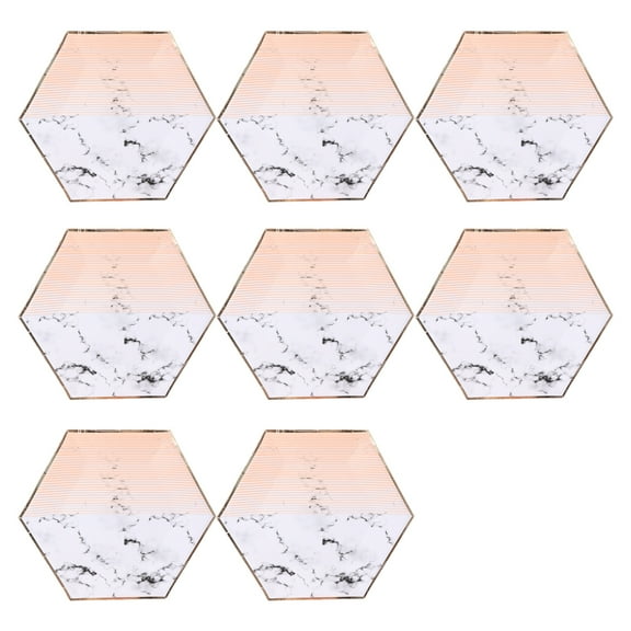 8PCS 8 Inches Hexagonal Golden Stripe Paper Plates Disposable Marble Plates Dinner Tableware Party Favor for Carnival Festival Birthday
