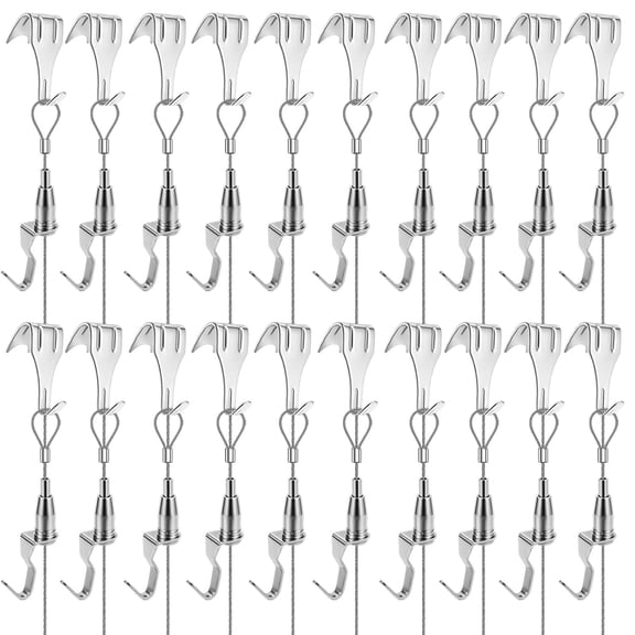 8PCS Adjustable Picture Hanging Wire Kit(6.56FT, 3 Hooks) Picture Rail Hanging System Sturdy Gallery Display Rail Rope with 3 Hooks for Exhibition Art Gallery Frames Display