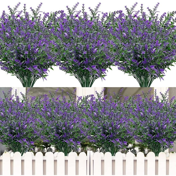8PCS Artificial Lavender Flowers Fake Flowers Filler Greenery Shrubs Grass Bushes Plastic Flowers for Home Decor Indoor Outside House Garden Office Wedding Decor(Purple)