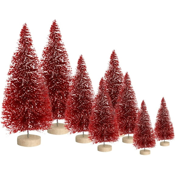 8PCS Artificial Mini Christmas Tree with Wooden Base Frosted Sisal Mini Pine Xmas Tree DIY Crafts Ornaments Winter Decorations for Home Party Decor
