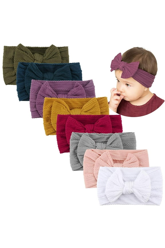 8PCS Baby Nylon Headbands Hair Bows for Baby Girls Babies Newborn Infant Toddler 0-3 0-6 6-12 Months