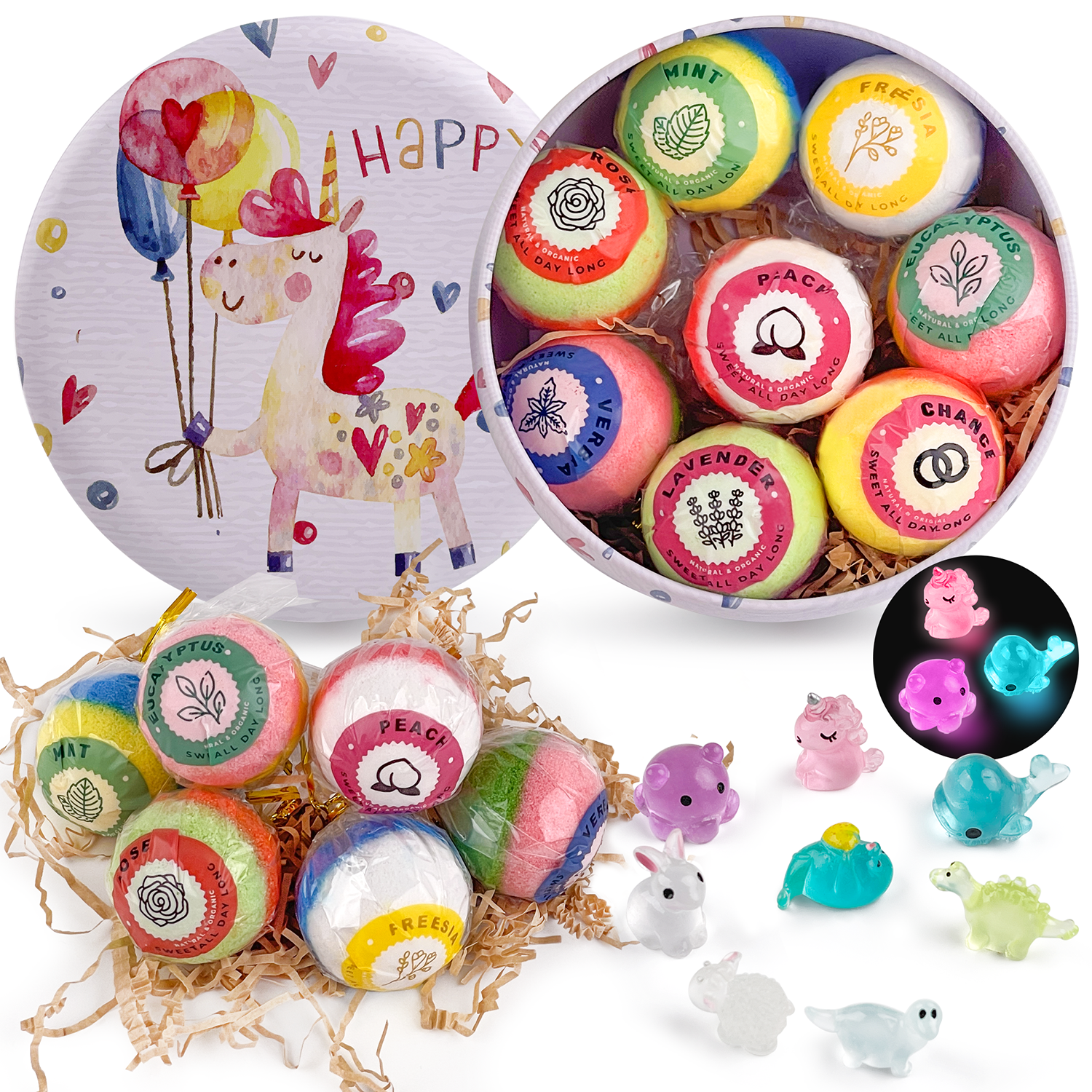 8PCS Bath Bombs for Kids, Gift Tin Box Bath Bombs with Glow in The Dark Surprise Toys, Natural Organic Gift for Girls and Boys-PickMora