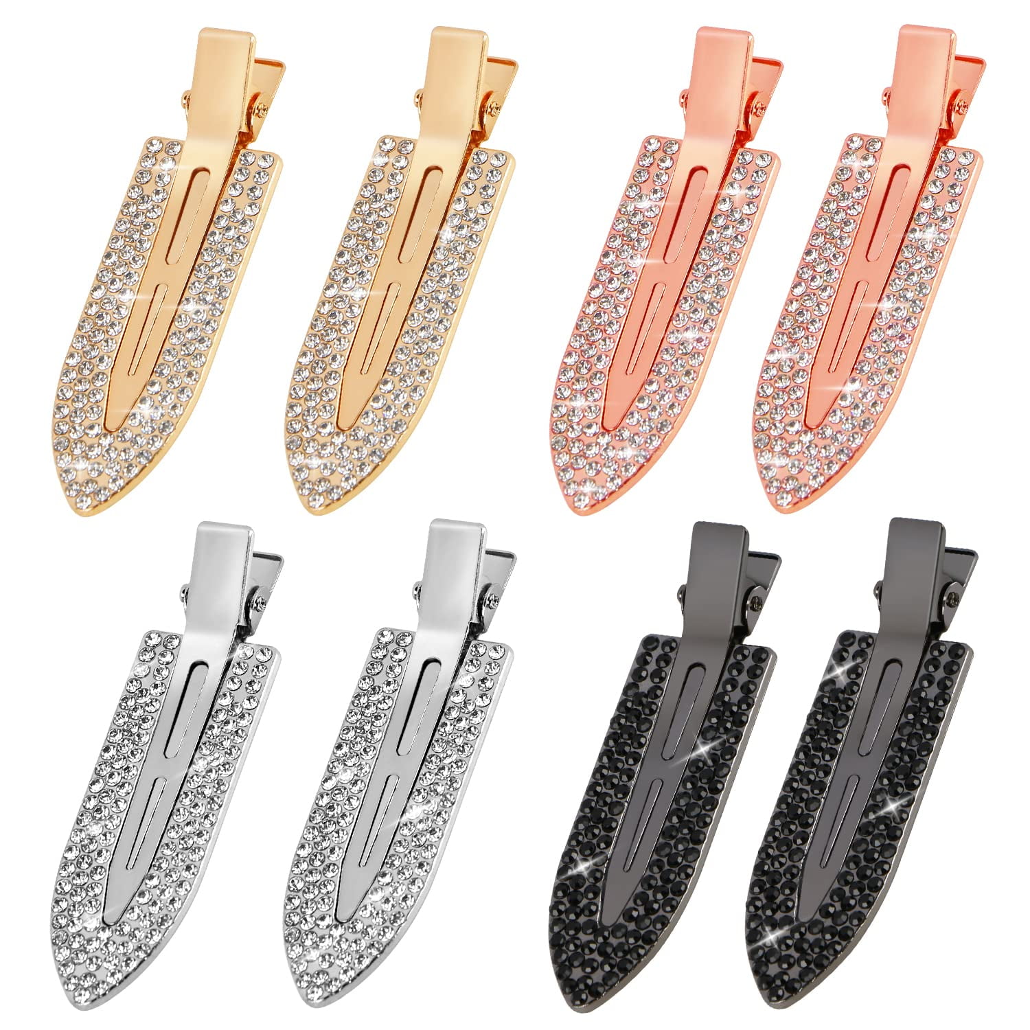 8PCS No Bend Hair Clips, Rhinestone No Bend Clips Hair Styling Bangs Clips Diamond Metal No Bend No Dent Flat Clip Curl Makeup Pin Barrette for Women Hairstyle Salon Hairdressing Waves Application