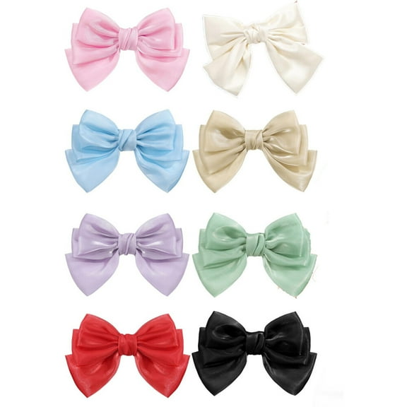 8PCS Big Tulle Layered Hair Bows, 8'' Barrette Hair Clip Large Bows (Tulle bows)