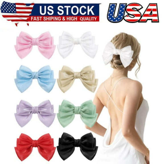 8PCS Big Tulle Layered Hair Bows for Women Girls 8 Inch Barrette Hair Clip Large