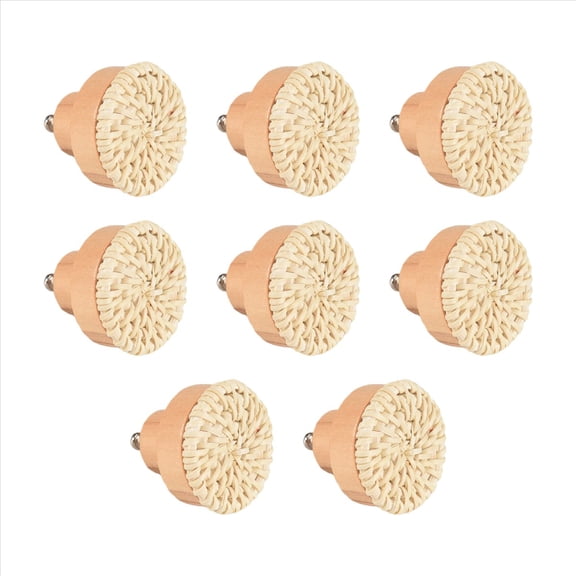 8PCS Boho Rattan Dresser Knobs Wood Drawer Knobs Handmade Woven Wicker Knobs Pull Handle for Cabinet Home Decor