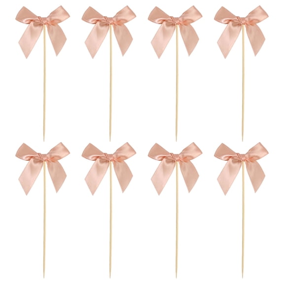 8PCS Bowknot Cake Toppers, 1-Sided Polyester Satin Ribbon Cupcake Picks for Birthday Wedding Bridal Shower Decorations, Easy to Use, No DIY Required