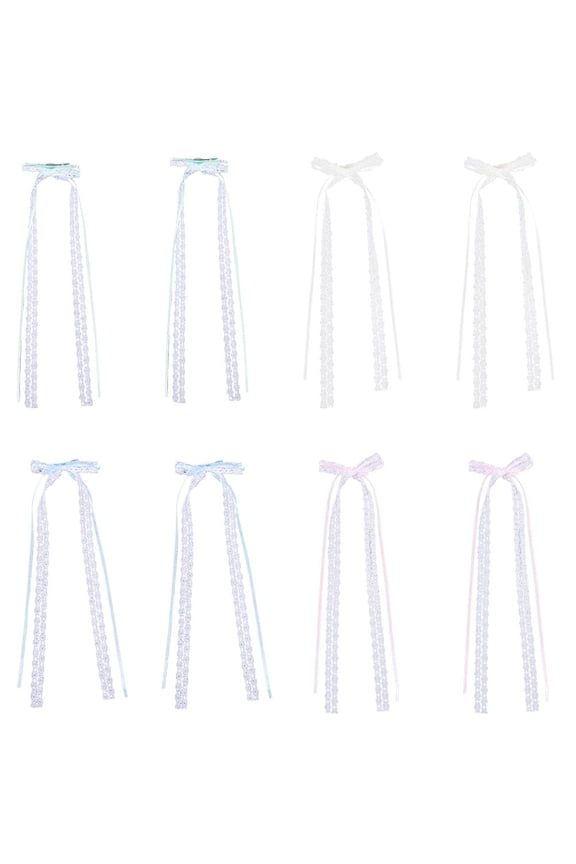 8PCS Bowknot Hair Clips with Long Tails Lace Bows Ponytail Holder Slides Coquette French Style Barrette Tassel Sweet Ribbon Clip