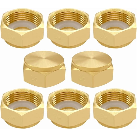8PCS Brass 3/4" GHT Female Garden Hose End Cap Hex Plug with Gaskets Spigot Plugs Caps Fittings