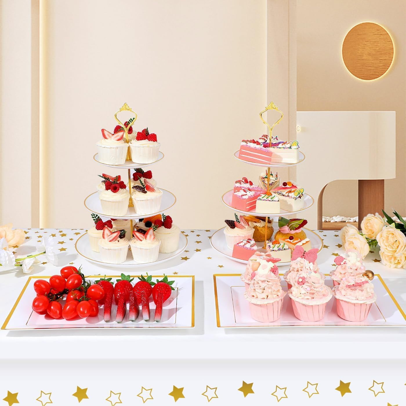 8PCS Cake Stand Set with Gold Rim, Plastic Cupcake Stands for Wedding ...