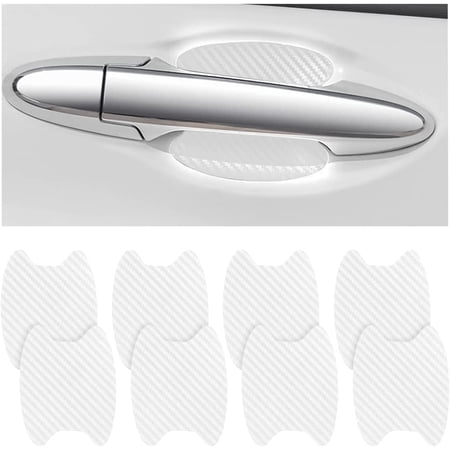 8PCS Car Door Handle Sticker, Carbon Fiber Anti-Scratches Car Door Cup Protector, Non-Marking Auto Door Handle Protective Film, Self-Adhesive Door Side Paint Protector for All Cars (White/8 PCS)
