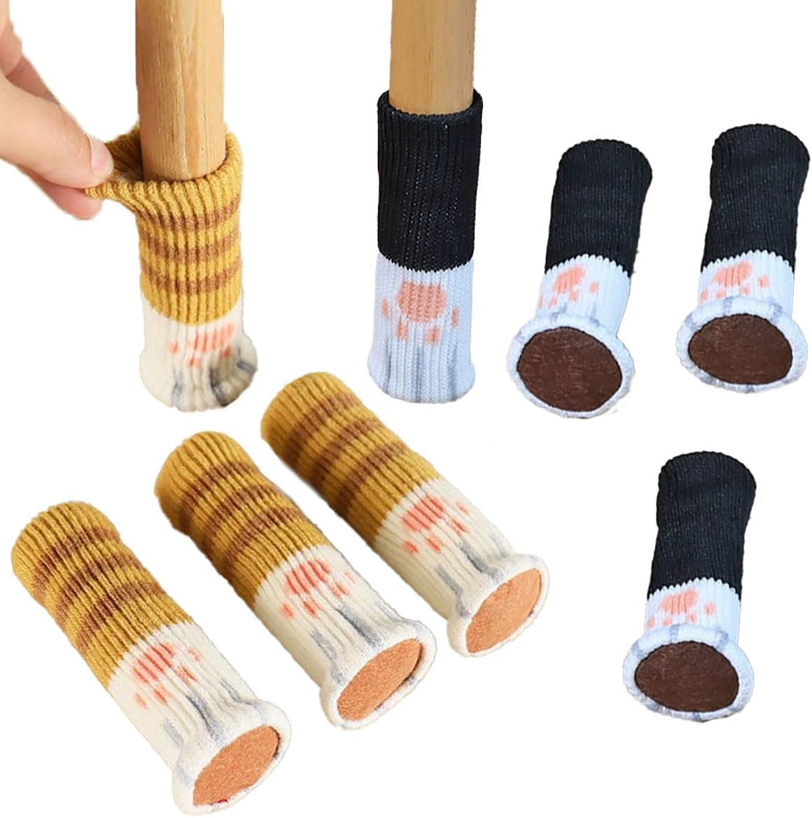 8PCS Cat Paw Shape Chair Socks Floor Protector, Felt Pads for Furniture ...