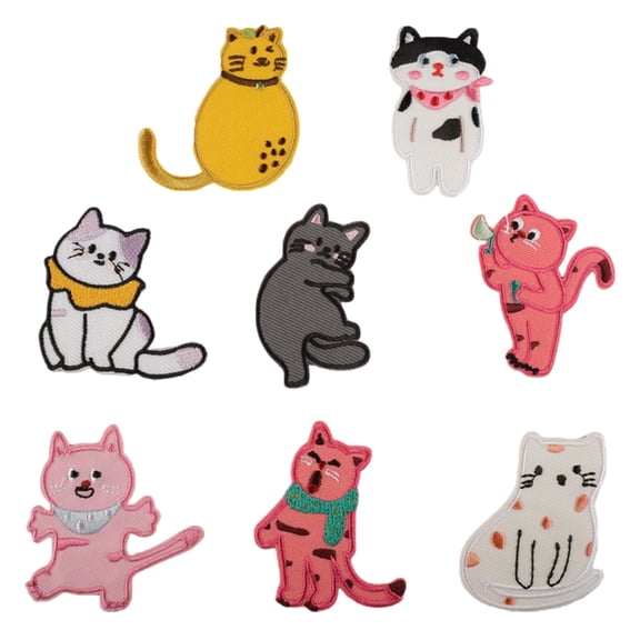 8PCS Cats Theme Repair Patches Embroidery Applique Sewing On Sticker For Crafting Project Hat and Clothing Decoration
