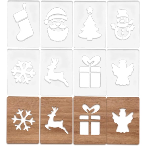 8PCS Christmas Acrylic Router Templates for Woodworking, Reusable Stencils for Christmas Tree Carving and Door Mat Crafts