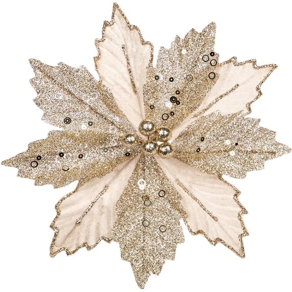 8PCS Poinsettias Christmas Tree Flowers 9'' Artificial Christmas Floral Picks and Sprays Large Champagne Silk Flowers with Clips for Xmas Home Table Centerpiece Garland Decor
