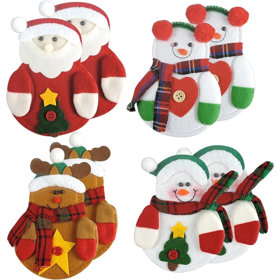 8PCS Christmas Snowman Cutlery Silverware Holders Pockets Knifes Forks Bag Santa Suit Xmas Deer Hotel Party Dinner Table Decoration