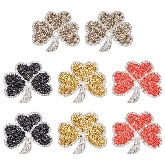 8PCS Clover Leaf Rhinestones Iron On Patches (4 Colors 2.4x2.4x0.1 inch) Lucky Leaf Patch Hotfix Shamrock Patches Embroidery Appliques