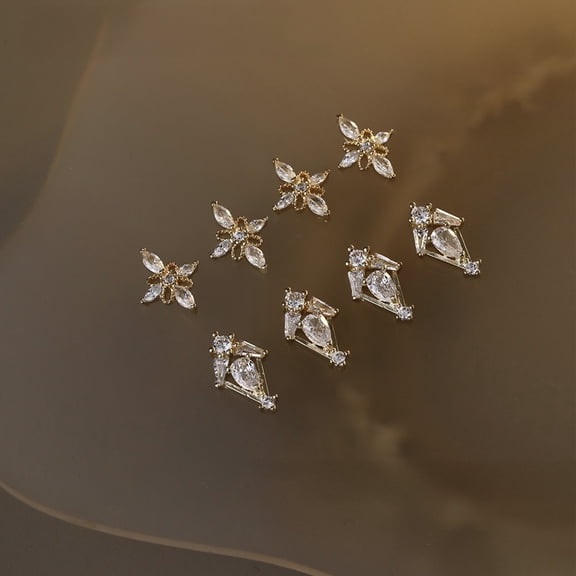 8PCS Clover Leaf Zircon Rhinestone Nail Charms Set Luxury Alloy Studs for Nail Art & DIY Decoration
