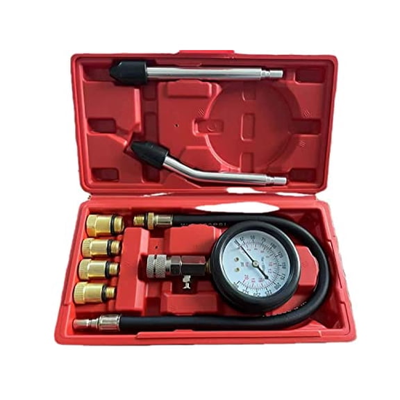 8PCS Compression Tester, Engine Compression Tester kit Professional Petrol Gas Engine Cylinder Pressure Gauge 0-300 PSI Automotive Tool for Motorcycle Car Truck(Plastic red)