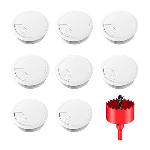 8PCS Desk Grommet, Desk Grommet 50mm(2Inch) Desk Cable Grommet Desk Cable Hole Covers with Hole Saw, Ideal Solution for Office and Home Table Cable (White, 2Inch_50mm)