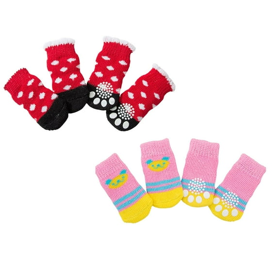 8PCS Dog Socks Teddy Three Doll Scratch Socks Four Sets Of Dog Shoes Pet Socks Indoor Puppy Cat Pet Protection