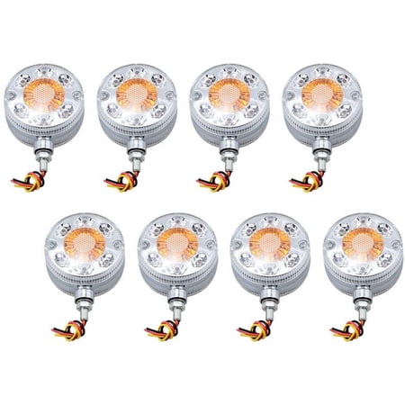 8PCS Double Face 3" White Amber Red 24-LED Multi Function Corner Stop Turn Signal Tail Light For Trailer RV Semi Truck Tractor