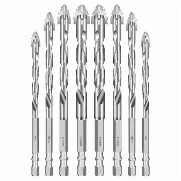 8PCS Drill Bits, Multifunctional Wear- Masonry Drill Bit, Four-Flute Sawtooth Eccentric Drill Bit