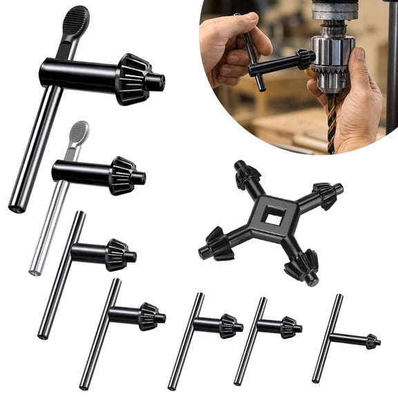 8PCS Drill Chuck Key Wrench Set, Universal 4 in 1 Drill Chuck Key Wrench and 3/4" 5/8" 1/2" 3/8" 1/4" 5/32" T-Handle Keyless Chuck Drill Press for Electric Drill Clamping Tool