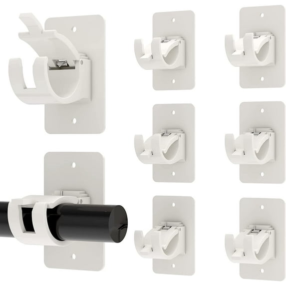 8PCS No Drill Curtain Rod Brackets, Self-Adhesive Curtain Rods No Drilling, Nail Free Adjustable Curtain Rod Holders, Curtain Hooks for Rod Less Than 1.57 Inch Diameter (White)