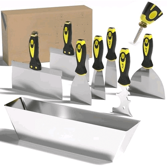 8PCS Drywall Tools, drywall knife set, drywall tool kit includes taping knives, putty knives, joint knives, and a mud pan, for Wall Work, espatulas para construccion$$Tools & Hardware Other