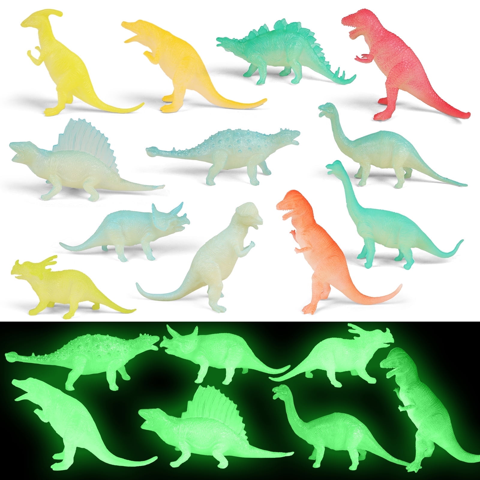 8PCS Extra Large Dinosaur Party Favors Glow in Dark Dinosaur Toy Set(8 Style), Plastic Dinosaurs Figures, Kid Birthday Party Favors Supplies Goody Bag Valentines Day Gift Pinata Stuffers