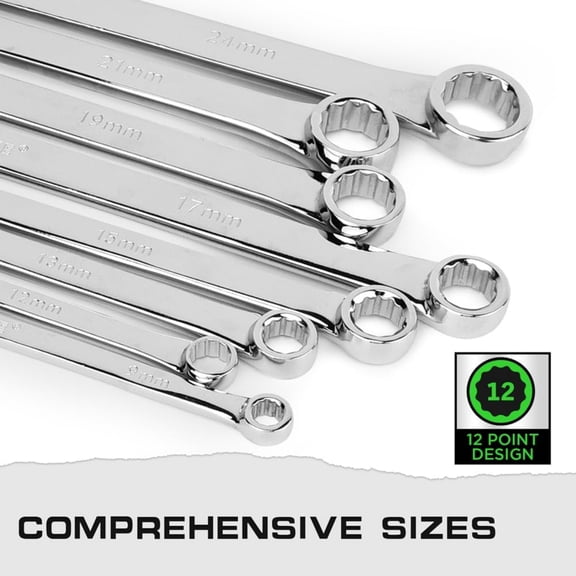 8PCS Extra Long Double Box End Wrench Set, CR-V, Less Effort Aviation Wrench Metric 8mm - 24mm