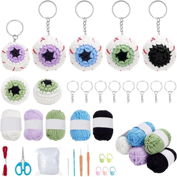8PCS Eyeball Crochet Kit for Beginners Starter Crochet Kits for Adults Keychain Knitting Kit for Adults Art Craft Kit with Detailed Instructions and Step-by-Step Video Tutorials