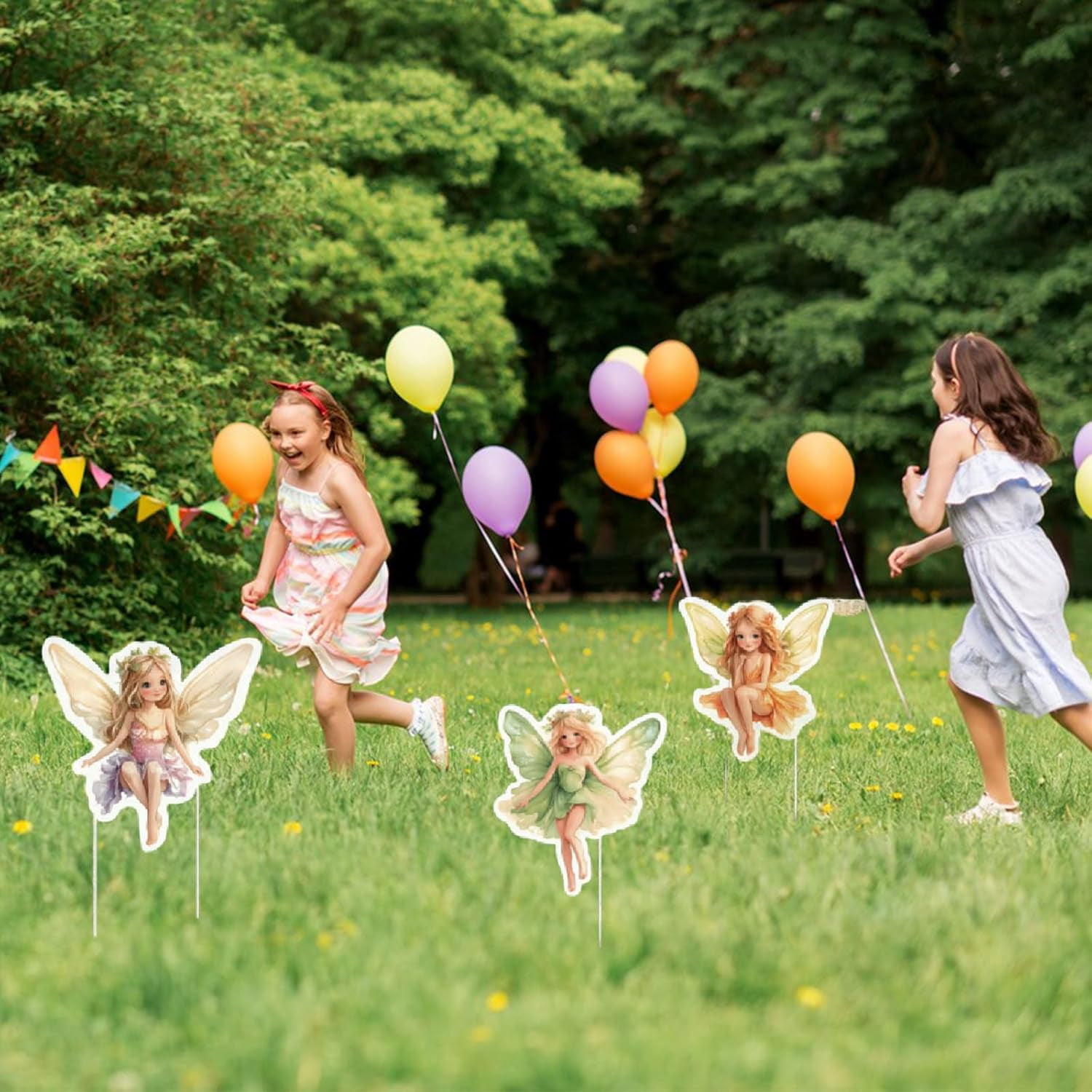 8PCS Fairy Yard Signs Plastic Garden Stakes Baby Shower Party Decoration Lawn Signs Butterfly Fairy Yard Stakes Outdoor Spring Fairy Decorations