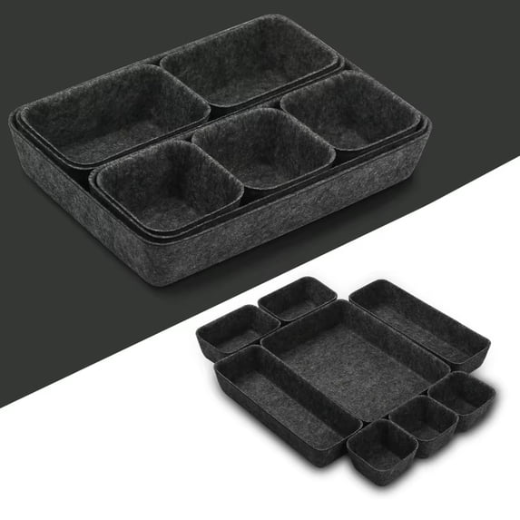 8PCS Felt Drawer Organizer Tray Set, Desk Drawer Storage Dividers, Space-saving Storage for Home Office, Jewelry, Snacks, Gray