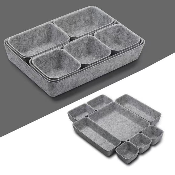 8PCS Felt Drawer Organizer Tray Set, Desk Drawer Storage Dividers, Space-saving Storage for Home Office, Jewelry, Snacks, Light Gray