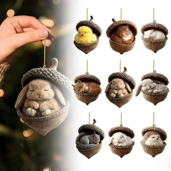 🌲 8PCS Forest Animal Acorn Ornaments – Cozy Woodland Christmas Decorations 2026 – Rustic Acrylic Hanging Ornaments for Tree, Wreath, Tabletop & RV, Animal Lovers Gift