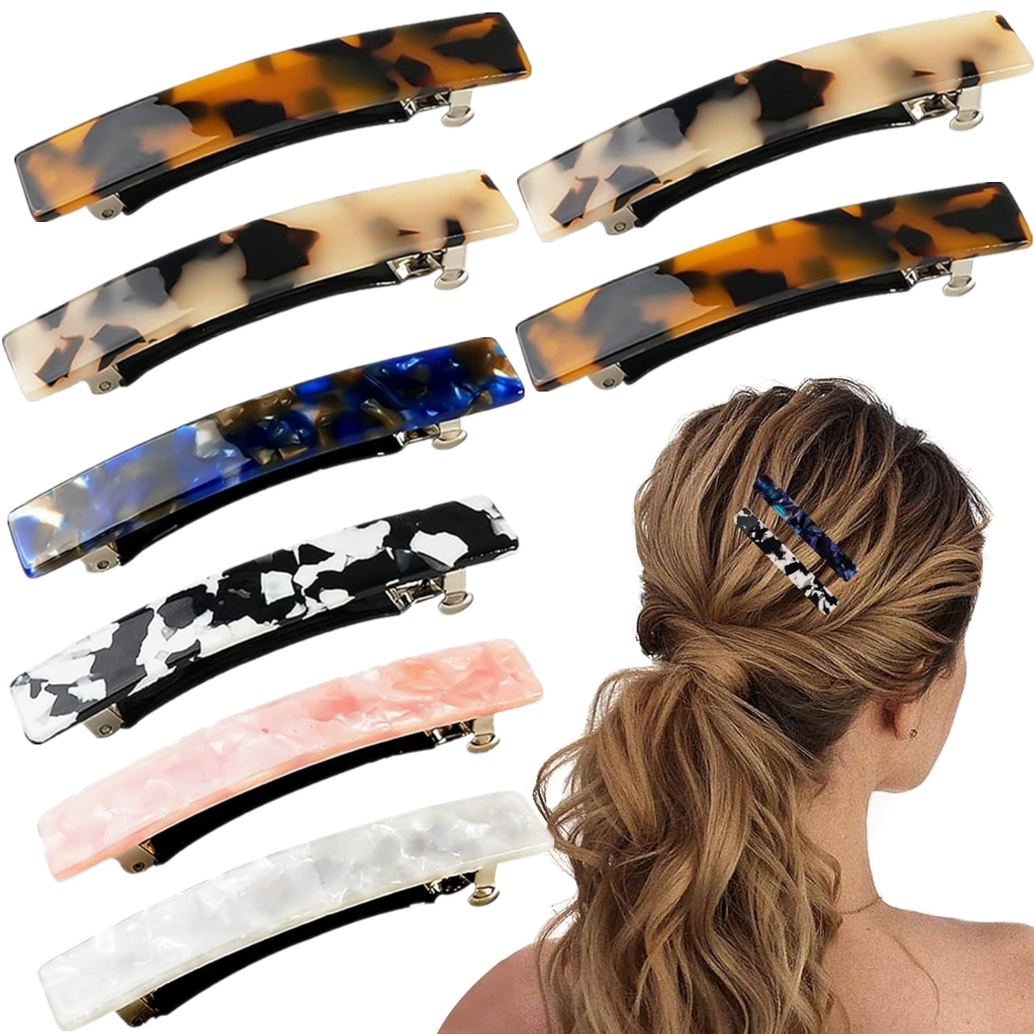 8PCS French Barrette Hair Clips for Women, 3 Inch Small Tortoise Shell ...