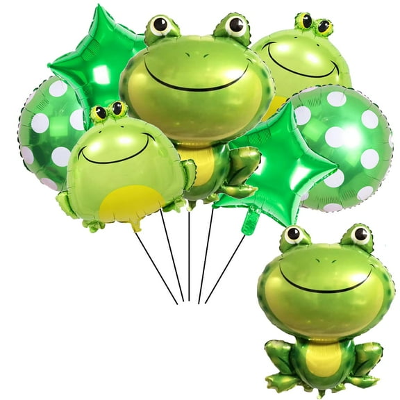 8PCS Frog Foil Balloons with 18inch KKS1star round Mylar Balloons for Kids Frog Themed Party Children Birthday Party Baby Shower Party Decorations