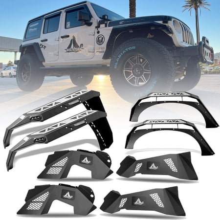 8PCS Front+Rear Fender Flares & Inner Fender Liners For 2007-2018 Jeep Wrangler JK JKU