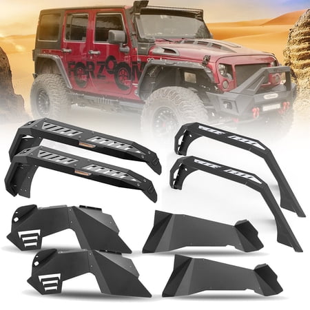 8PCS Front+Rear Fender Flares & Inner Fender Liners For 2007-2018 Jeep Wrangler JK/JKU