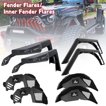 8PCS Front & Rear Fender Flares+Inner Fender Liners Set for 2018-2026 Jeep Wrangler JL & JL Unlimited 2-Door & 4-Door Steel