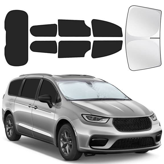 8PCS Full Car Window Sunshade Set for Chrysler Pacifica & Pacifica Hybrid 20172025, Custom-Fit Privacy Shades for Front, Side and Rear Windows, Heat-Blocking Covers for Camping, Travel & Daily Use