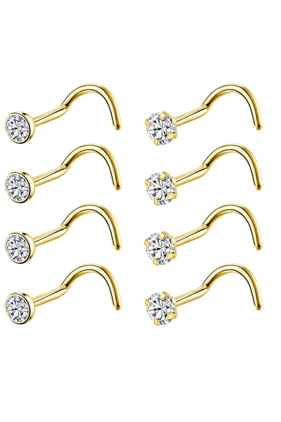 8PCS G23 Titanium Twist Screw Nose Studs 18G 20G Silver Gold Nose Rings, Hypoallergenic Nose Piercing Jewelry for Women Men