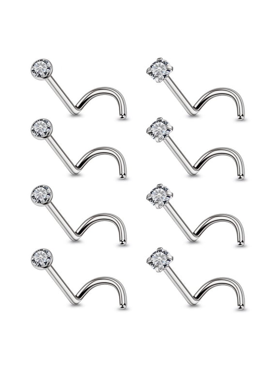 8PCS G23 Titanium Twist Screw Nose Studs 18G 20G Silver Gold Nose Rings, Nose Piercing Jewelry for Women Men
