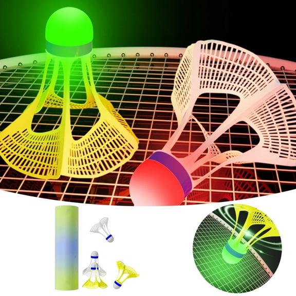 Glow in The Dark Badminton Birdies Set of 8 - Light Up LED Shuttlecocks for Night Games, Highly Visible Nylon Skirt Design for Backyard Beach Park Indoor Outdoor Fun Sports Practice